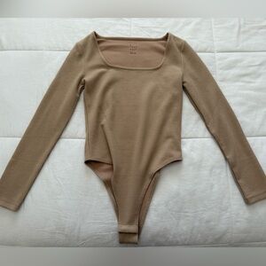 A New Day Tan Fitted Long Sleeve Bodysuit